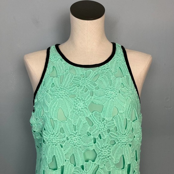 BAR III Manila Sheath Dress Garden Mint Lace Overlay Vegan Leather Trim Size M - Picture 2 of 11